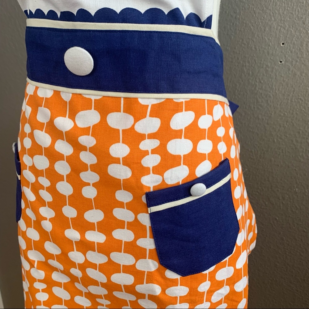 MuKitchen 100% cotton apron orange blue white - Picture 7 of 10